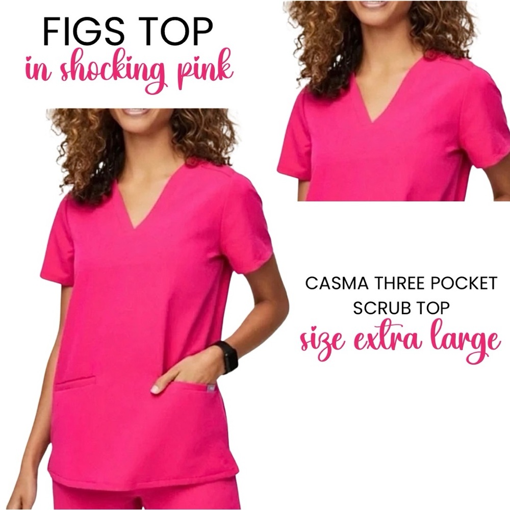 FIGS Women’s Shocking Pink Casma Scrub Top EUC Size XL Extra Large